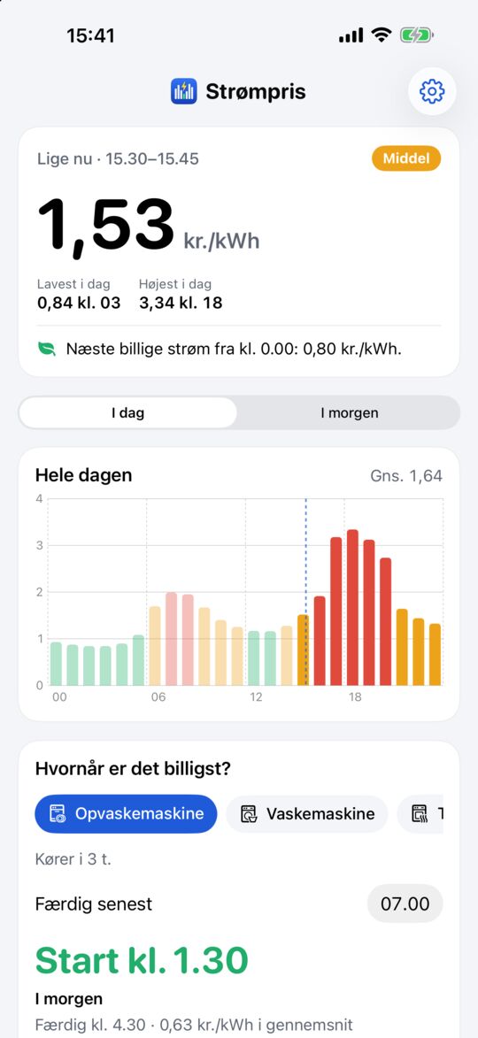 Strømpris på iPhone: prisen lige nu i store tal og dagens priser som farvede søjler